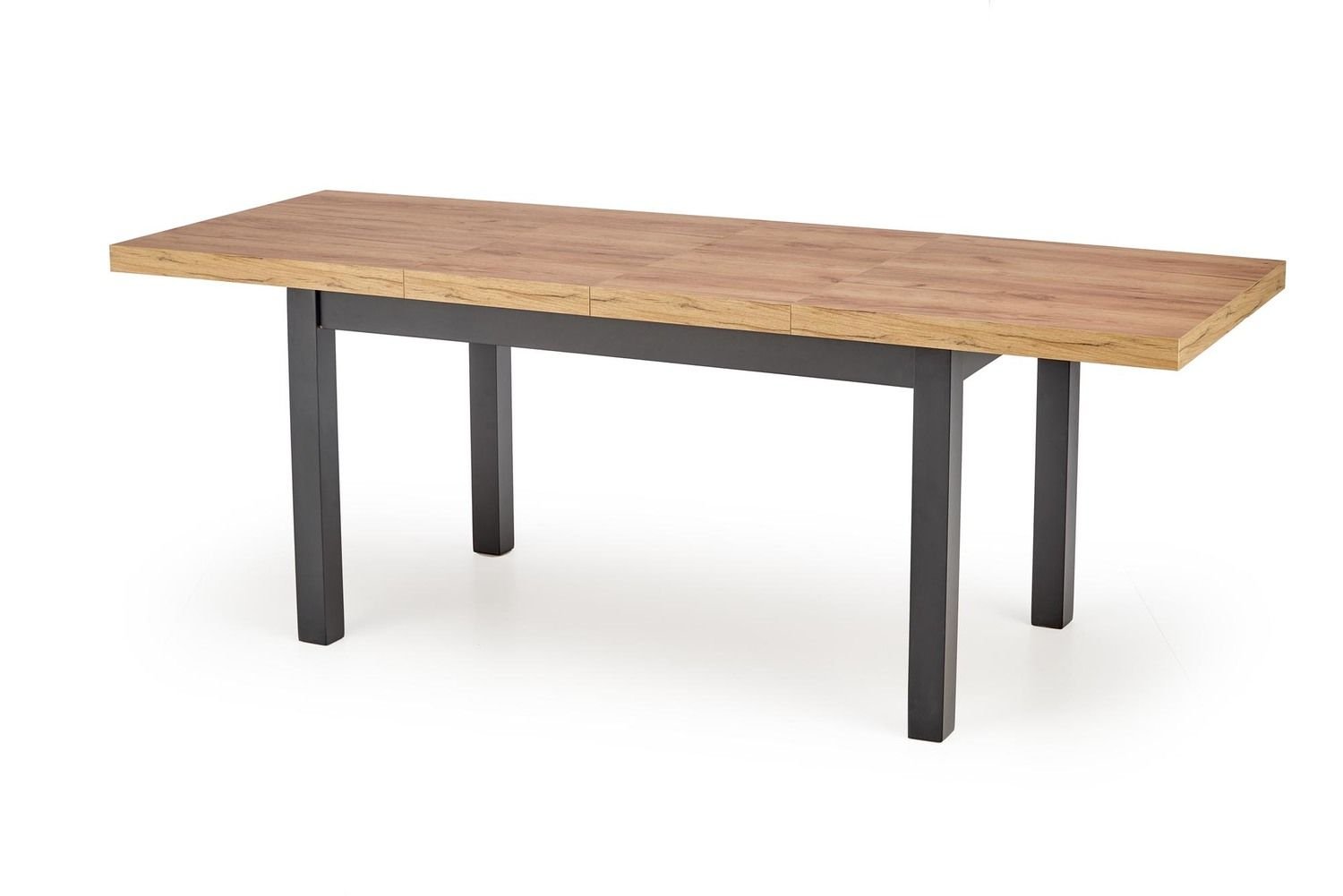 TIAGO stół rozkładany do jadalni dla 6 osób na czarnych nogach 80 x 140 - 220 cm DĄB KRAFT ZŁOTY - CZARNY dwie wkładki