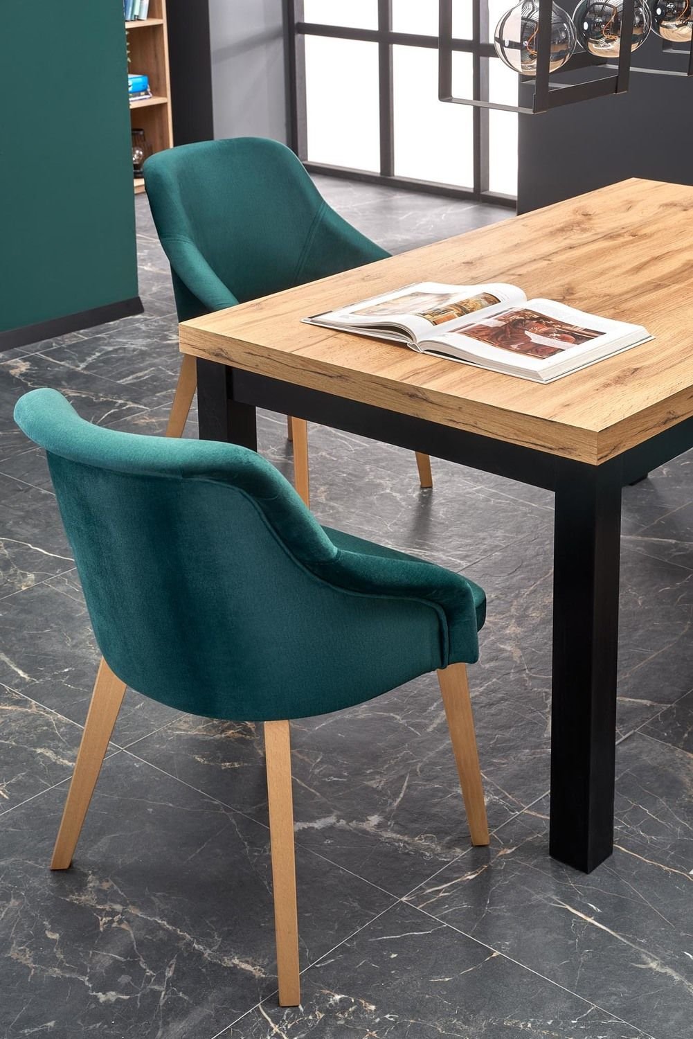 TIAGO stół rozkładany do jadalni dla 6 osób na czarnych nogach 80 x 140 - 220 cm KRAFT ZŁOTY - CZARNY