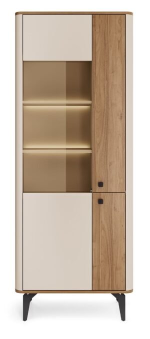AURORA trzydrzwiowa witryna na nóżkach do salonu 73 cm ORZECH ROYAL - CASHMERE