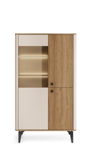 AURORA trzydrzwiowa witryna na nóżkach do salonu 88 cm ORZECH ROYAL - CASHMERE