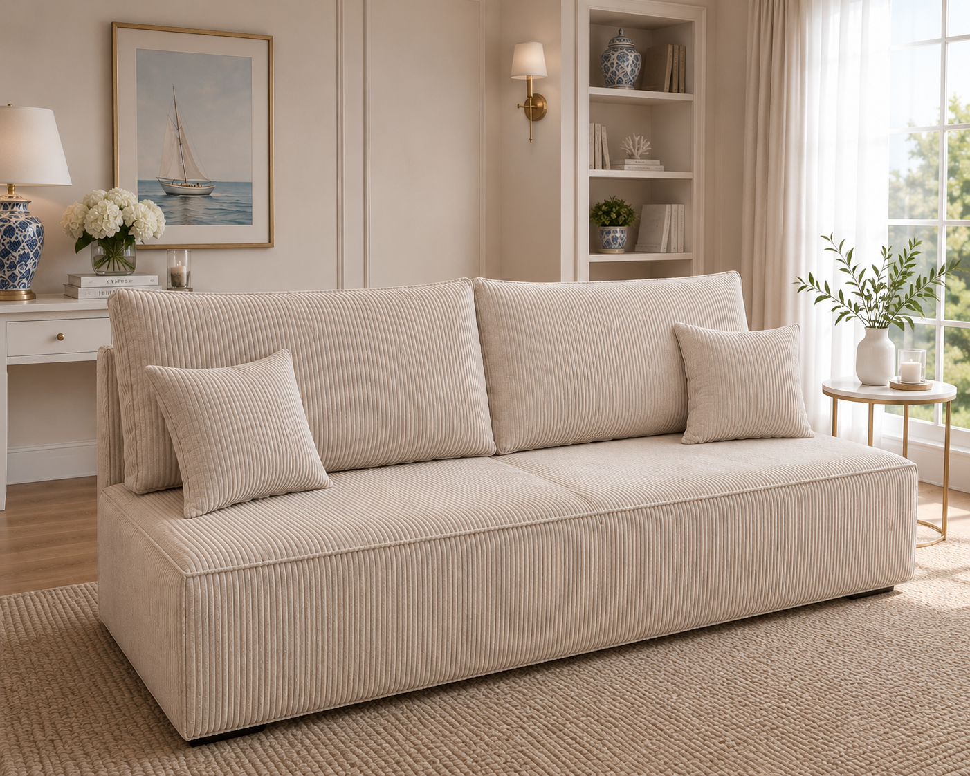 VERA sofa bez boków z funkcją spania, pojemnikiem w stylu hampton 145 x 190 145 x 200 ASSERI
