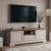 KORAL stylowa szafka RTV z szufladą i dębowym blatem w stylu HAMPTON 155 cm KASZMIR - producent