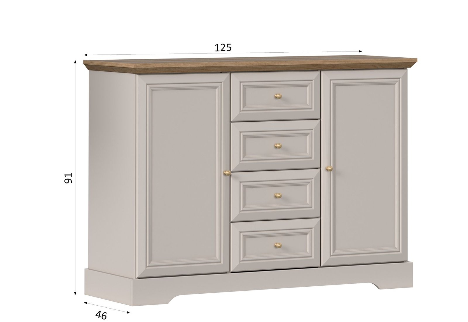 KORAL stylowa wysoka komoda dwudrzwiowa z szufladami 125 cm KASZMIR - PRODUCENT
