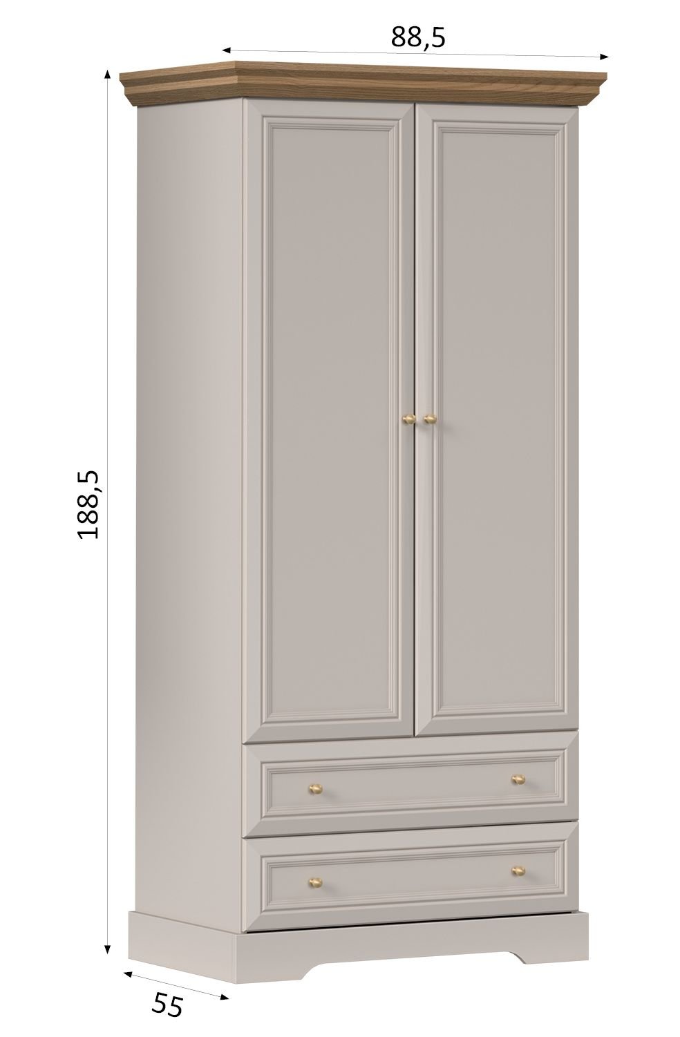 KORAL stylowa wysoka szafa dwudrzwiowa z szufladami 89 cm KASZMIR - PRODUCENT