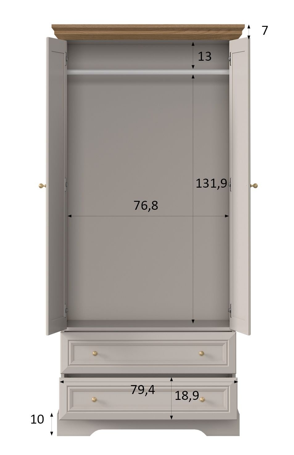 KORAL stylowa wysoka szafa dwudrzwiowa z szufladami w stylu HAMPTON 89 cm KASZMIR - ASSERI