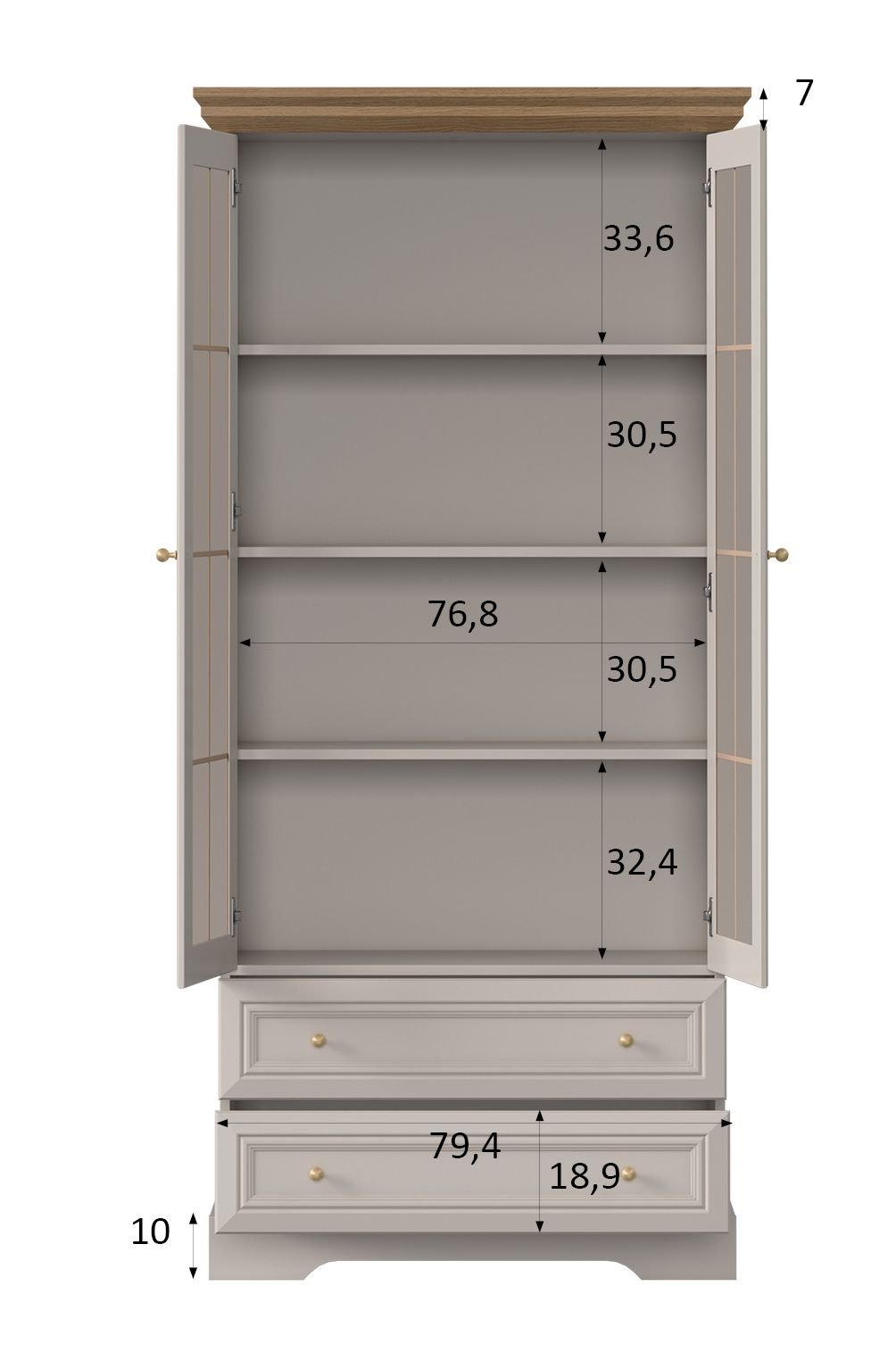 KORAL stylowa wysoka witryna dwudrzwiowa z szufladami 89 cm KASZMIR - PRODUCENT - ASSERI