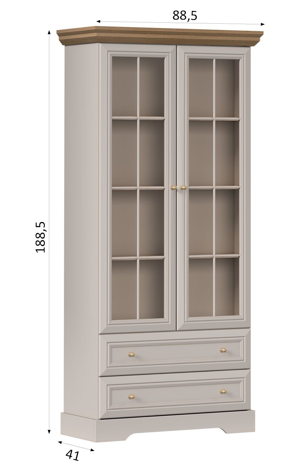 KORAL stylowa wysoka witryna dwudrzwiowa z szufladami 89 cm KASZMIR - PRODUCENT